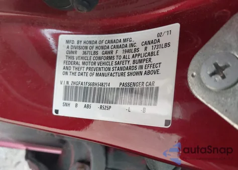 2011 Honda Civic Lx from USA, damaged, VIN 2HGFA1F56BH548214